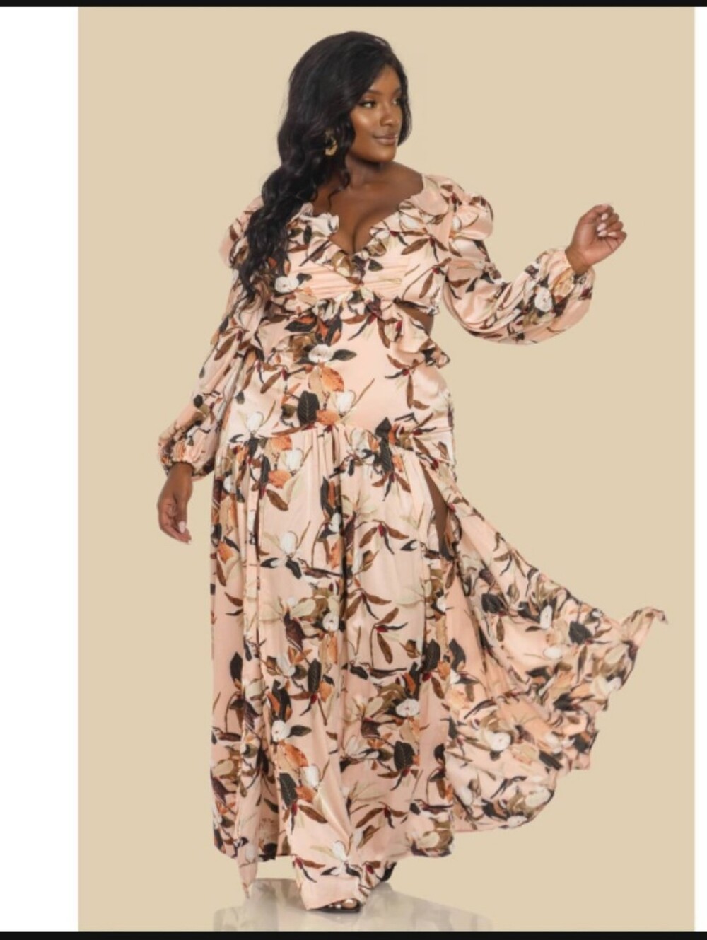 Plus Size Floral Print Split Thigh Dress